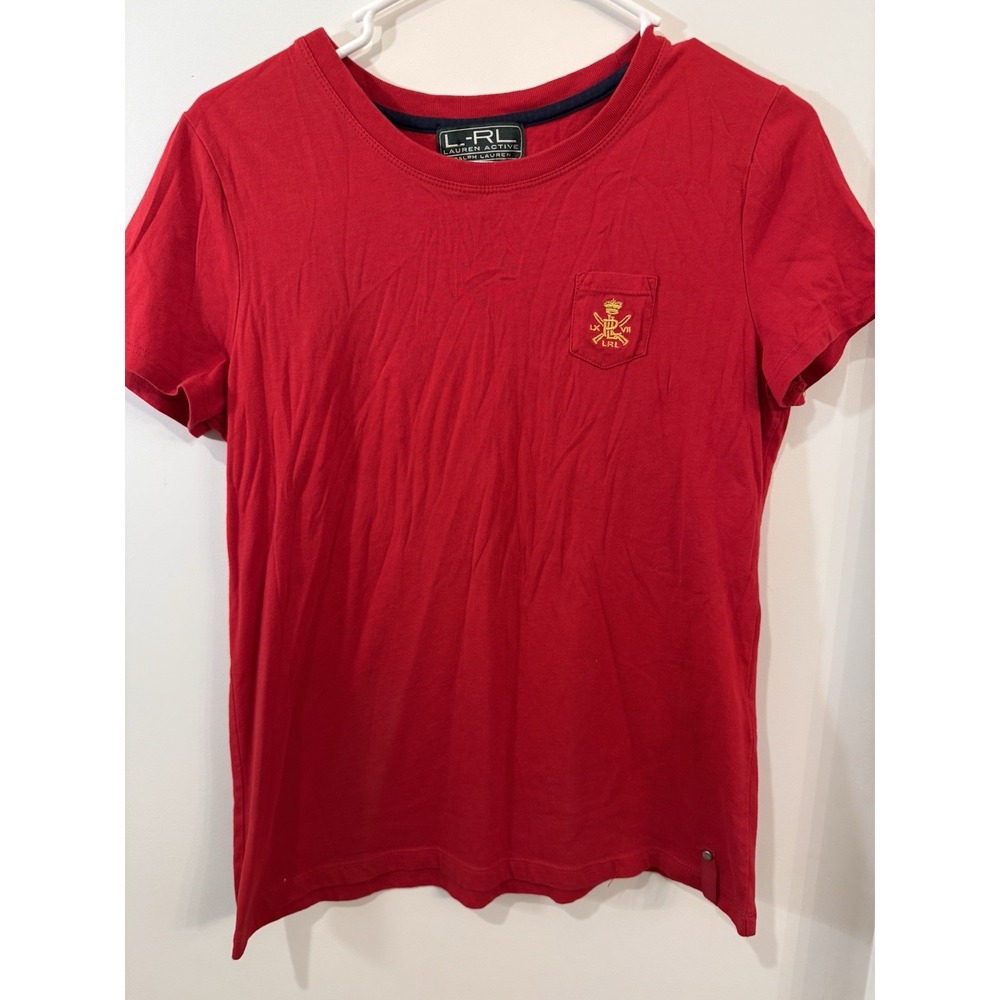 Lauren Ralph Lauren Active Pocket T Shirt Embroidered Crest Logo Women's‎ Medium